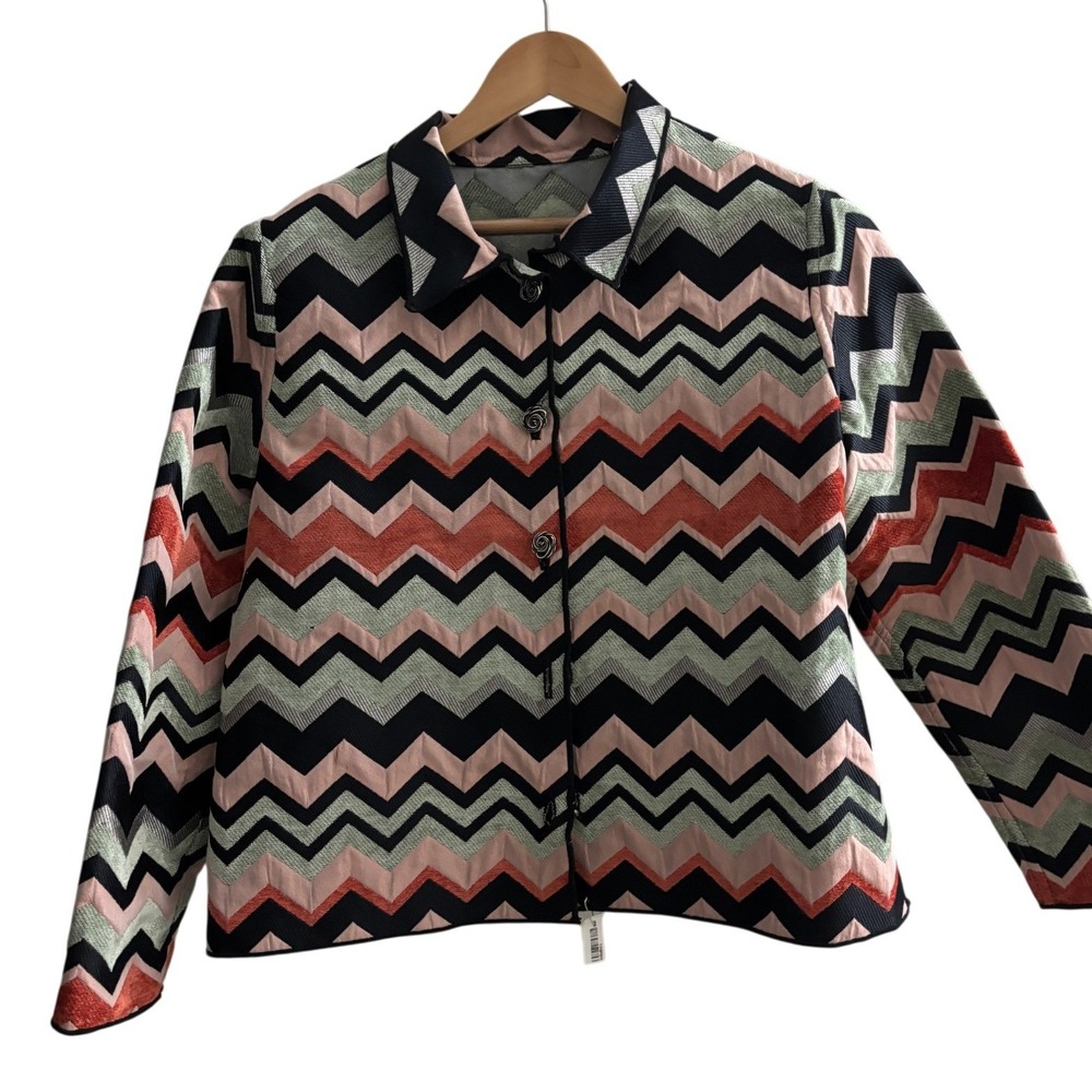 Winding River Reversible Chevron Zigzag Jacket Multi Color Rose Button Coat